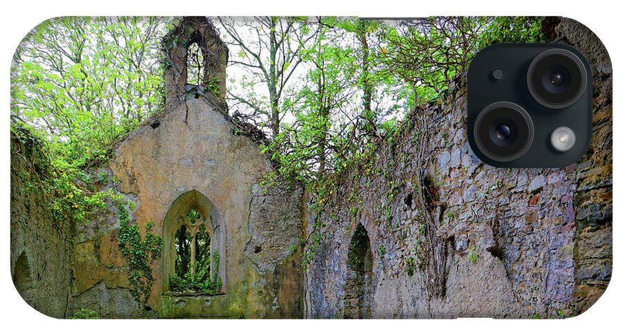 Close Up iPhone Case featuring the photograph ancient falling down 1400's stone church Wales Great Britain by Robert C Paulson Jr