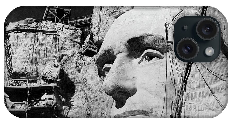 Vintage iPhone Case featuring the digital art Abraham Lincoln On Mount Rushmore by Print Collection