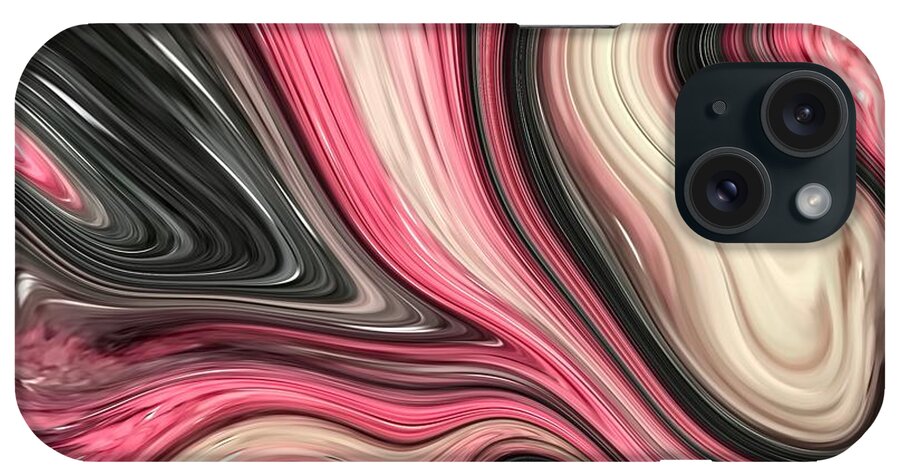 Abstract iPhone Case featuring the painting Abstract Art - Colorful Fluid Painting Marble Pattern Pink White and Black by Patricia Piotrak