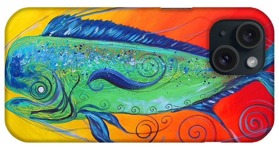 Fish iPhone Case featuring the painting Abstract Mahi Mahi, 8 by J Vincent Scarpace
