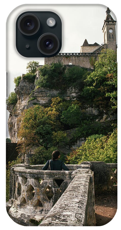 Dordogne iPhone Case featuring the photograph Adult Woman Tourists Looks At The Medieval Chateau Of Rocamadour by Cavan Images