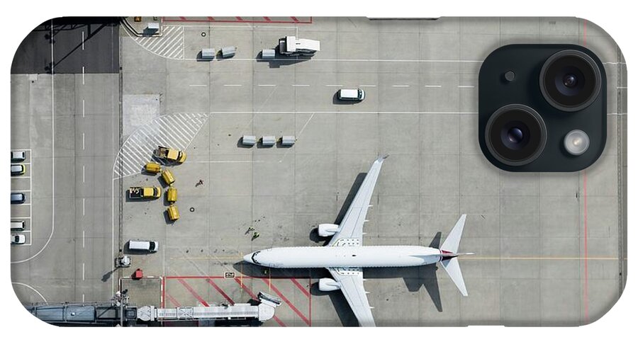 Passenger Boarding Bridge iPhone Case featuring the photograph Aerial View Of Airplane by Fstop Images - Stephan Zirwes
