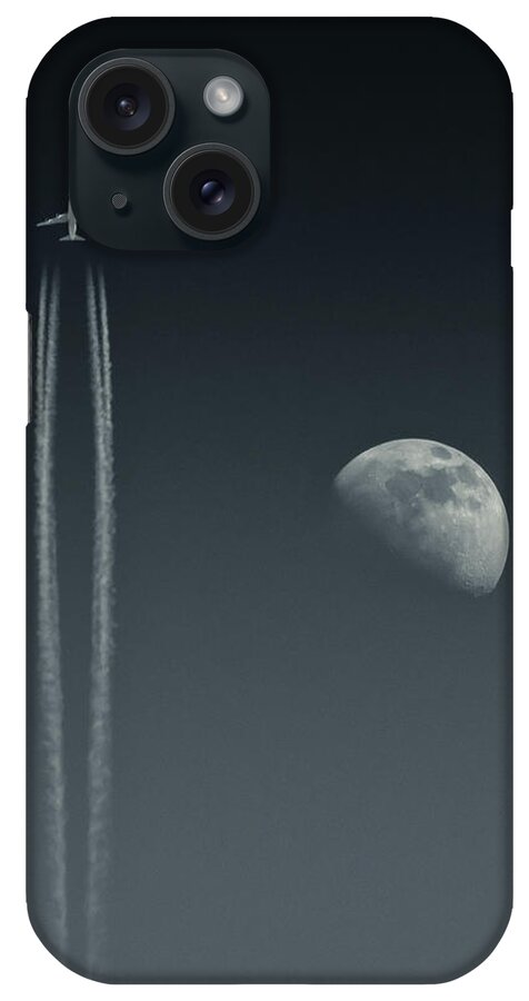 Channel Islands iPhone Case featuring the photograph Airbus Aircraft Passing Moon by Photograph By Angus Macrae