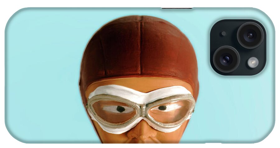 Accessories iPhone Case featuring the drawing Airplane Pilot Wearing Goggles and Leather Helmet by CSA Images