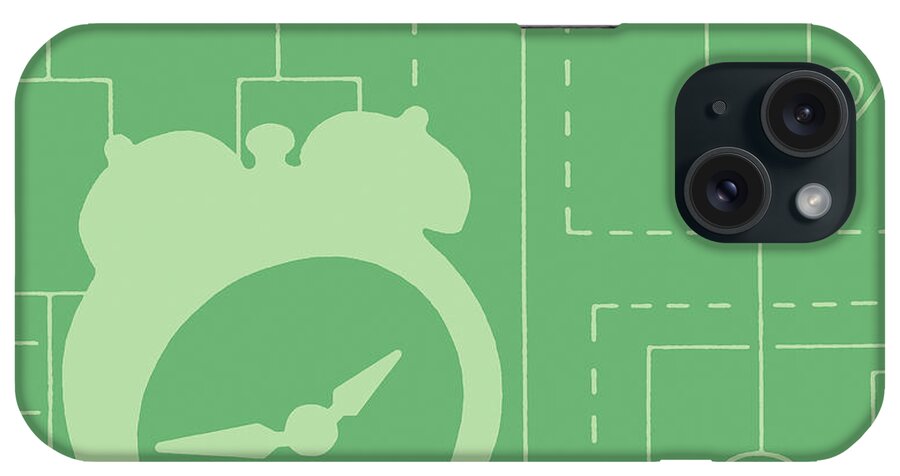 Alarm iPhone Case featuring the drawing Alarm Clock on a Green Background by CSA Images