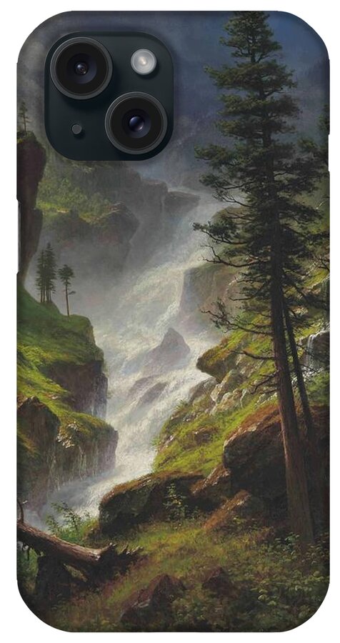 Sheep iPhone Case featuring the painting Albert_Bierstadt_-_Rocky_Mountain_Waterfall_1898 by Albert Bierstadt