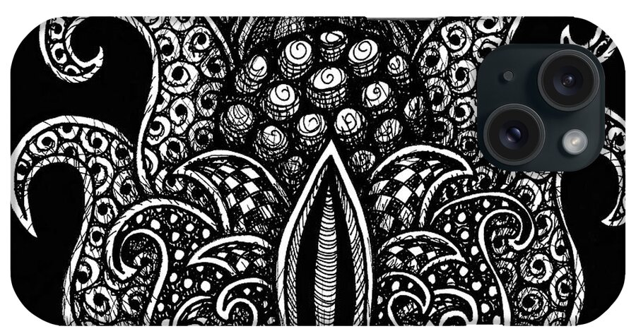 Boho iPhone Case featuring the drawing Alien Bloom 8 Black and White by Amy E Fraser