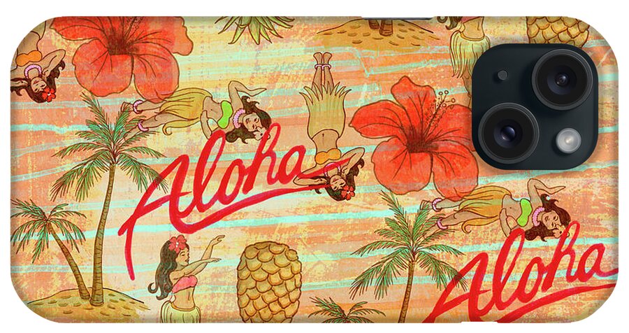 Pattern iPhone Case featuring the mixed media Aloha Hulas Pattern by Art Licensing Studio