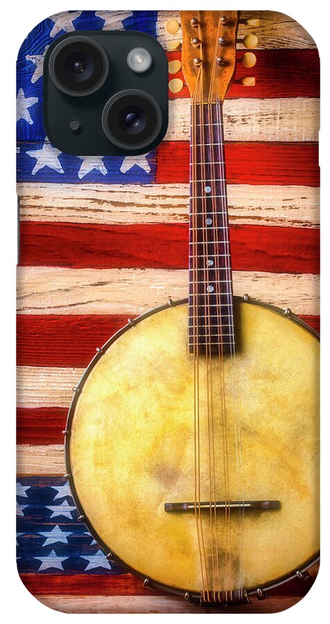 American iPhone Case featuring the photograph American Banjo Folk Art Flag by Garry Gay