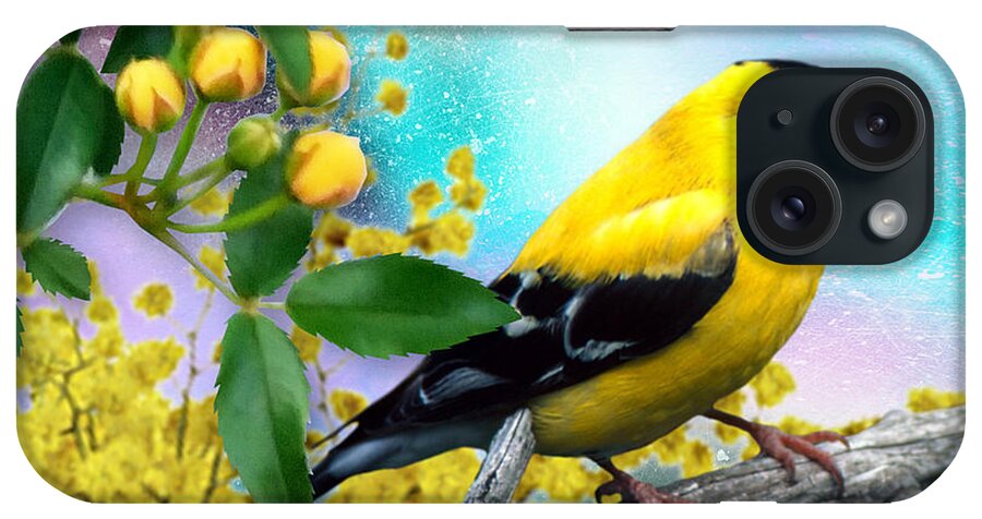 American Yellow Finch iPhone Case featuring the mixed media American Yellow Finch by Morag Bates