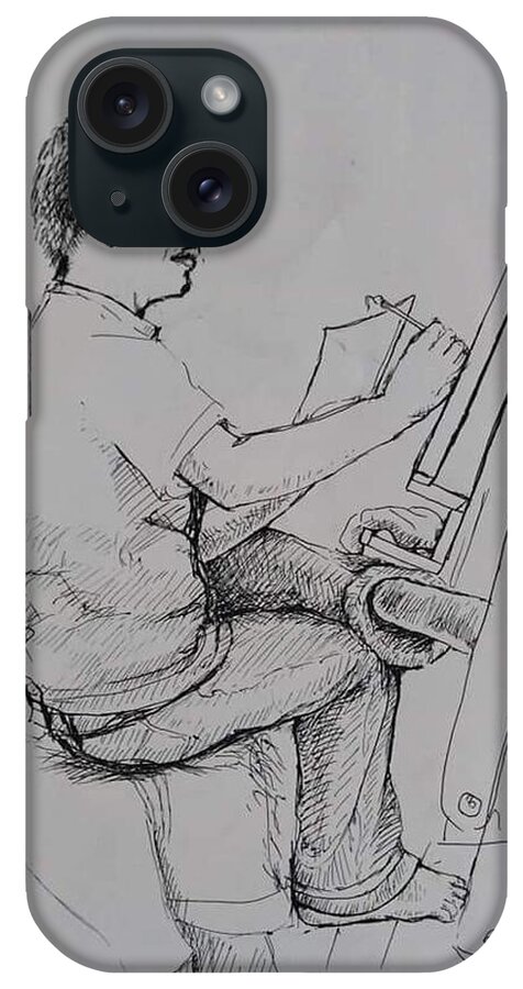 Artist iPhone Case featuring the drawing An Artist With the Chinese Brush by Sukalya Chearanantana