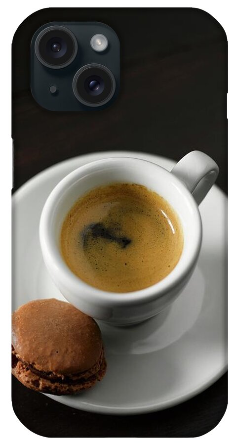 Ip_11083123 iPhone Case featuring the photograph An Espresso And A Macaroon by Schwabe, Kai
