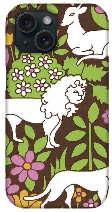 Animal iPhone Case featuring the drawing Animals in Foliage by CSA Images