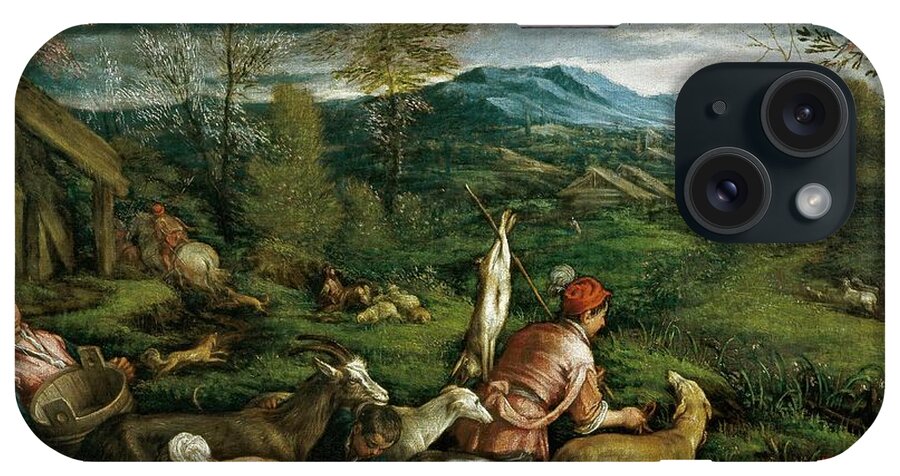 Anonimo (taller De Bassano) iPhone Case featuring the painting Anonymous -Workshop Bassano- / 'The Spring', Second half 16th century, Italian School. by Jacopo Bassano -c 1510-1592-