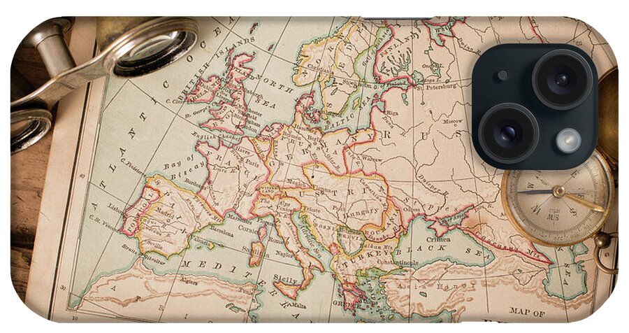 1870 iPhone Case featuring the photograph Antique 1870 Map Of Europe, Binoculars by Ideabug