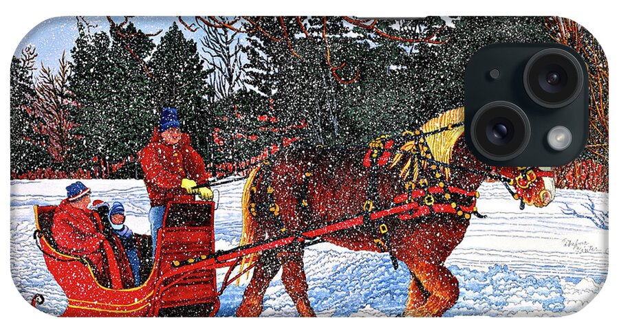 Sleigh Ride In The Winter iPhone Case featuring the painting Antique Sleigh by Thelma Winter