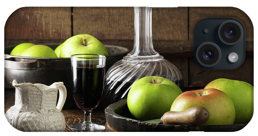 Close-up iPhone Case featuring the digital art Apples With Decanter Of Port by Diana Miller