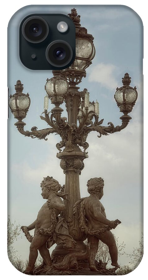 Art Nouveau Lamps Posts On Pont Alexandre Iii - Iv iPhone Case featuring the photograph Art Nouveau Lamps Posts On Pont Alexandre IIi - Iv by Cora Niele