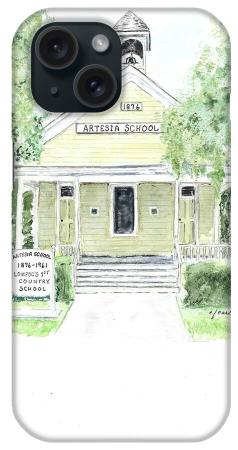 Old Schoolhouse iPhone Case featuring the painting Artesia School - Lompoc, California by Claudette Carlton