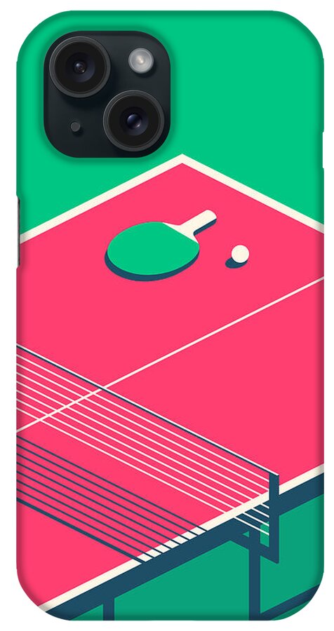Table iPhone Case featuring the digital art Table Tennis Table Isometric - Green by Organic Synthesis