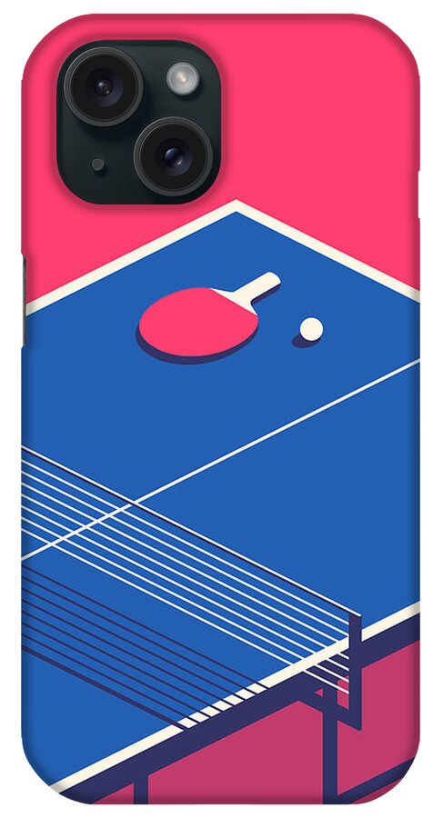 Table iPhone Case featuring the digital art Table Tennis Table Isometric - Red by Organic Synthesis
