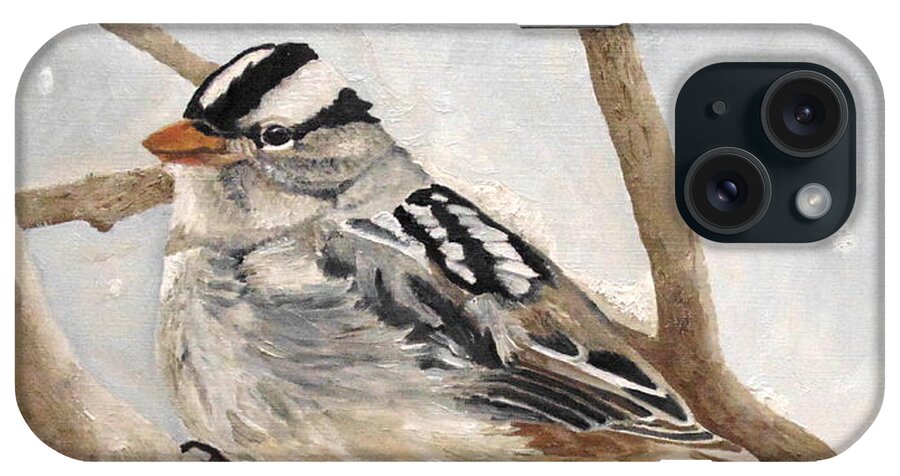 White-crowned Sparrow iPhone Case featuring the painting Let It Snow - White-crowned Sparrow by Angeles M Pomata