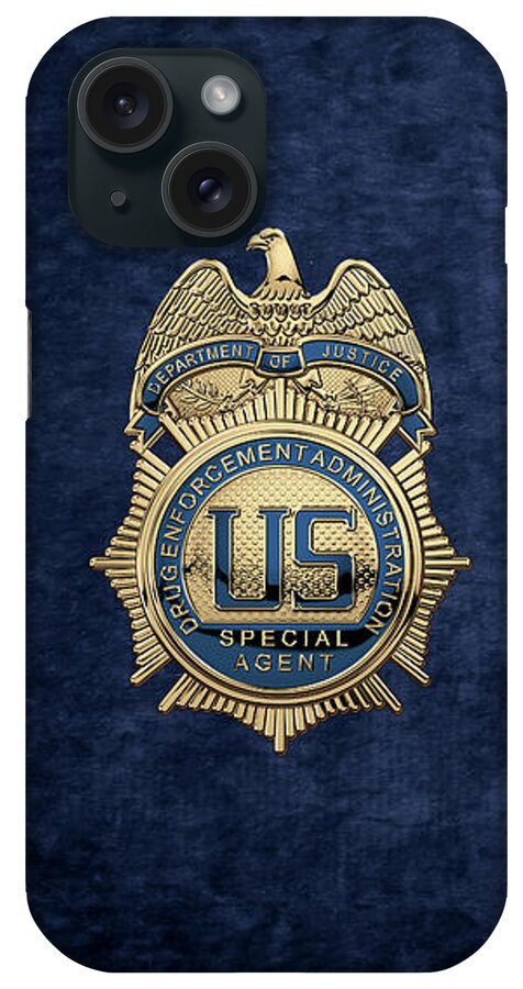  ‘law Enforcement Insignia & Heraldry’ Collection By Serge Averbukh iPhone Case featuring the digital art Drug Enforcement Administration - D E A Special Agent Badge over Blue Velvet by Serge Averbukh
