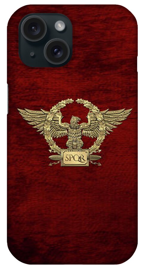 ‘treasures Of Rome’ Collection By Serge Averbukh iPhone Case featuring the digital art Gold Roman Imperial Eagle - S P Q R Special Edition over Red Velvet by Serge Averbukh