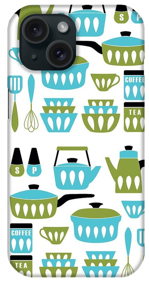 Painting iPhone Case featuring the painting My Midcentury Modern Kitchen In Aqua And Avocado by Little Bunny Sunshine