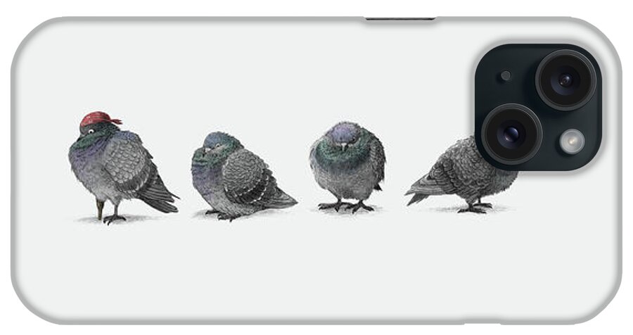 Pigeon iPhone Case featuring the drawing Four Pigeons by Eric Fan