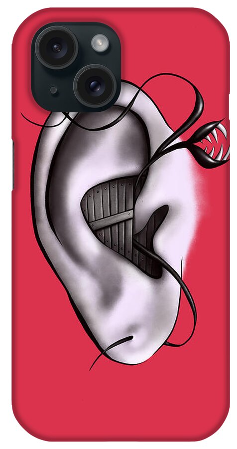 Weird Art iPhone Case featuring the digital art Weird Ear Monster Digital Art by Boriana Giormova
