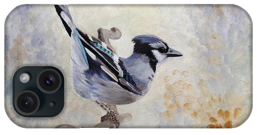 Blue Jay iPhone Case featuring the painting Attitude Derriere Blue Jay by Angeles M Pomata