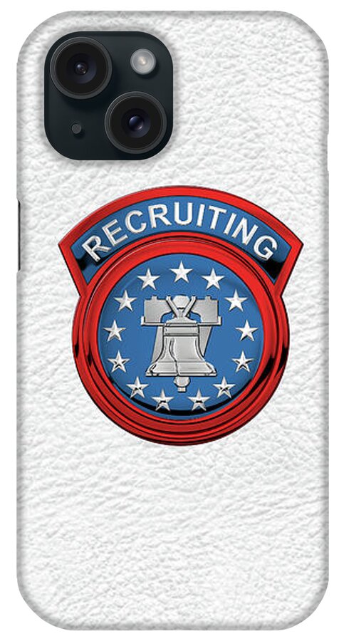 Military Insignia & Heraldry By Serge Averbukh iPhone Case featuring the digital art Army Recruiting Command - U S A R E C Insignia over White Leather by Serge Averbukh