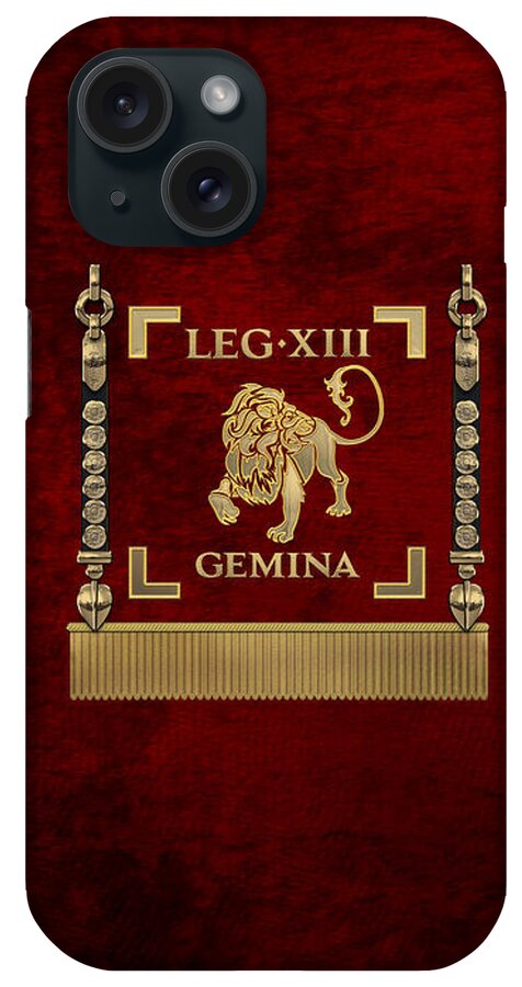 ‘rome’ Collection By Serge Averbukh iPhone Case featuring the digital art Standard of the 13th Legion Geminia - Vexillum of 13th Twin Legion by Serge Averbukh