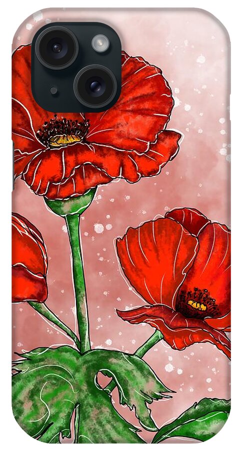 Papaver Rhoeas iPhone Case featuring the painting Red Poppy Flower by Patricia Piotrak