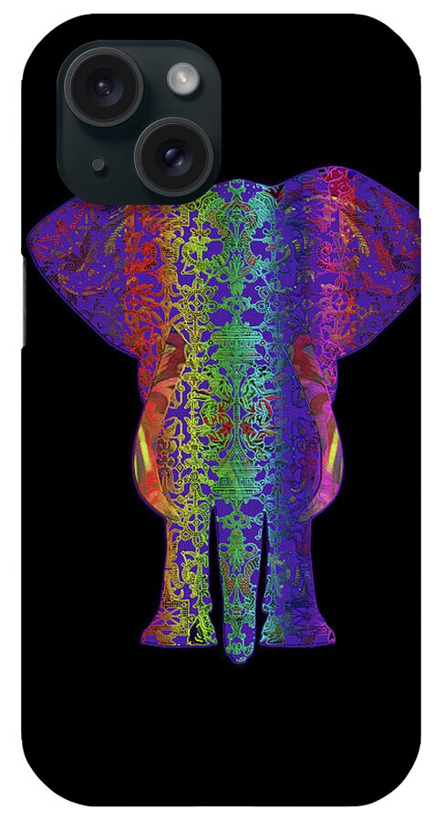 Savetheelephants iPhone Case featuring the digital art Rainbow Purple Elephant on Black by Diego Taborda
