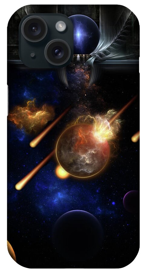 Asteroid Apocalypse iPhone Case featuring the digital art Asteroid Apocalypse Fractal Art Spacescape by Rolando Burbon