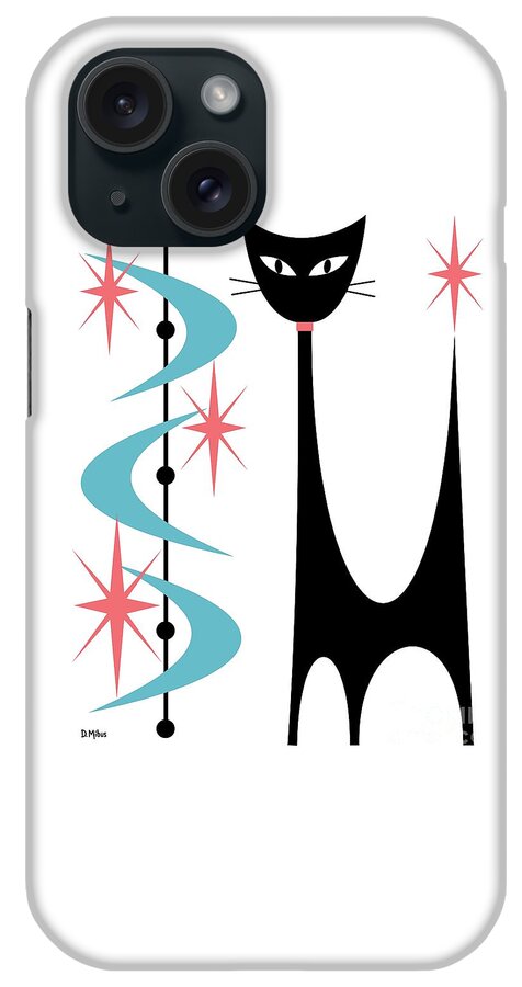 Mid Century Modern iPhone Case featuring the digital art Atomic Cat Blue and Pink on White by Donna Mibus