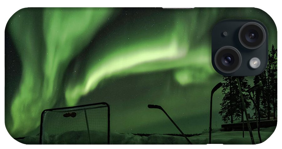 Aurora Borealis iPhone Case featuring the photograph Aurora Hockey by Laura Hedien