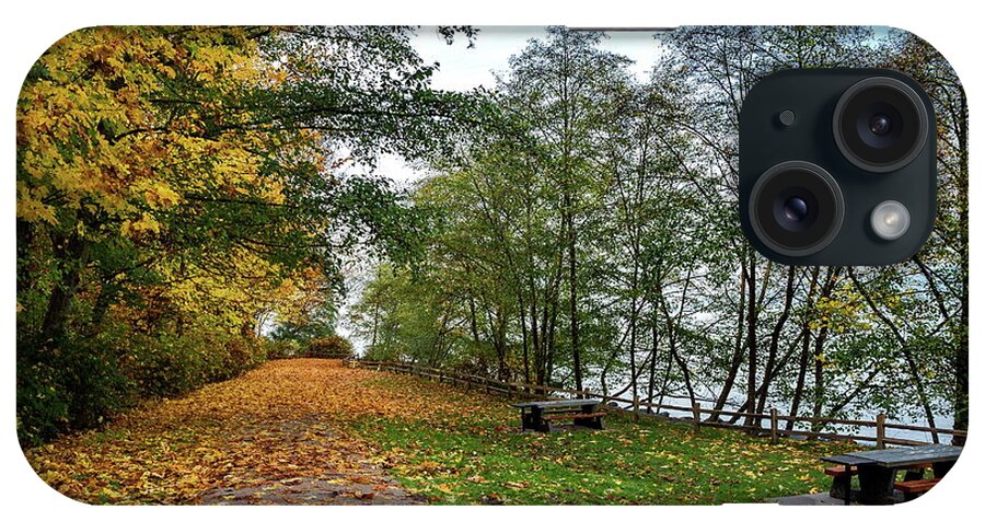 Alex Lyubar iPhone Case featuring the photograph Autumn landscape with picnic area by Alex Lyubar