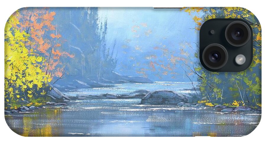River iPhone Case featuring the painting Autumn River trees by Graham Gercken