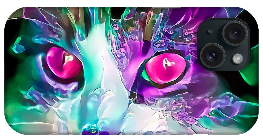 Pink iPhone Case featuring the digital art Awesome Glass Kitty Pink Eyes by Don Northup