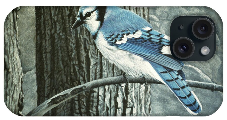 A Bluejay Perched On A Limb iPhone Case featuring the painting Backyard Jay by Ron Parker