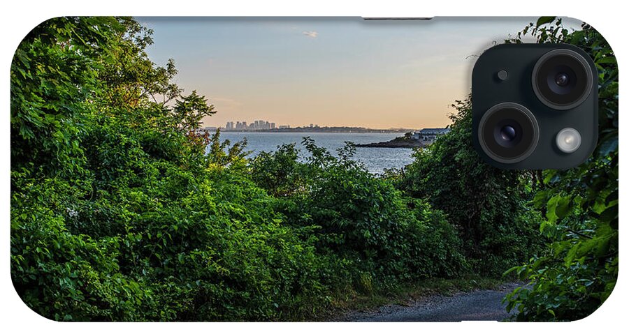 Nahant iPhone Case featuring the photograph Bailey's Point Path Nahant MA Boston Skyline by Toby McGuire