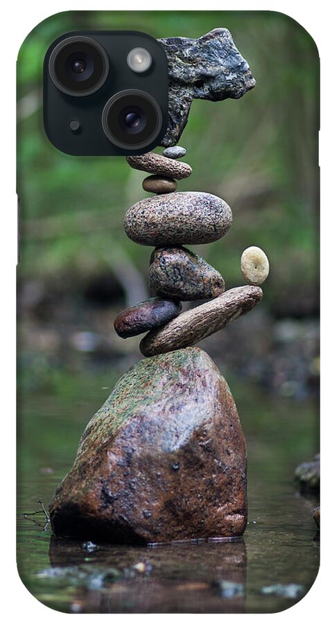 Meditation Zen Yoga Mindfulness Stones Nature Land Art Balancing Sweden iPhone Case featuring the sculpture Balancing art #18 by Pontus Jansson