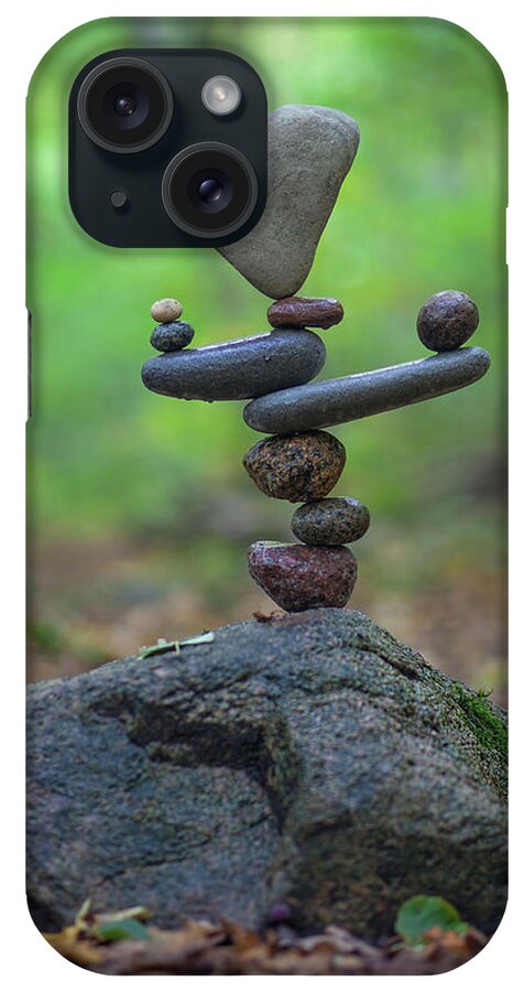 Meditation Zen Yoga Mindfulness Stones Nature Land Art Balancing Sweden iPhone Case featuring the sculpture Balancing art #34 by Pontus Jansson