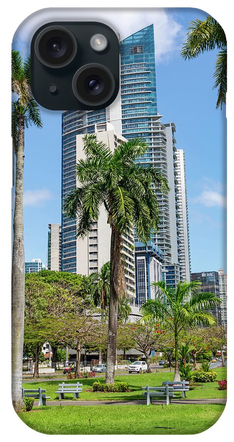 Estock iPhone Case featuring the digital art Balboa Ave & Skyline, Panama by Lumiere