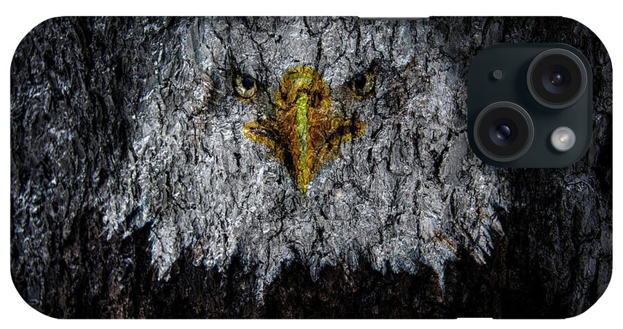 Eagle iPhone Case featuring the digital art Bald Eagle Tree Bark by Pelo Blanco Photo