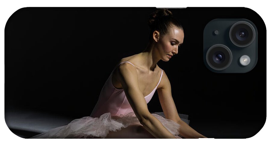 Tranquility iPhone Case featuring the photograph Ballerina Tying Pointe Shoe Ribbon by Nisian Hughes