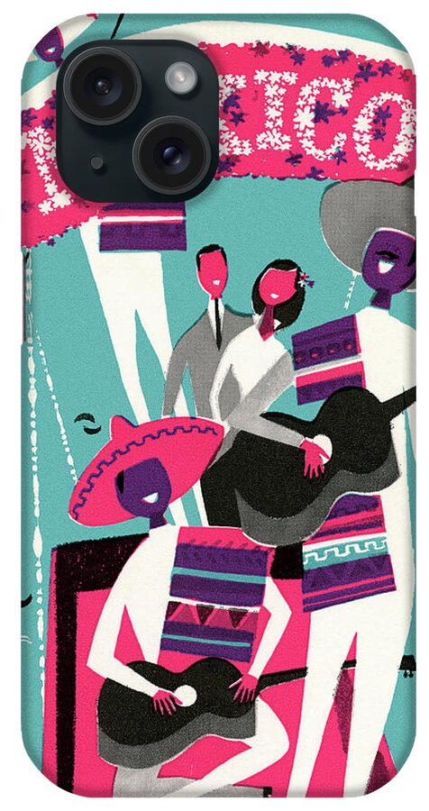 Accessories iPhone Case featuring the drawing Band Playing Under Mexico Sign by CSA Images
